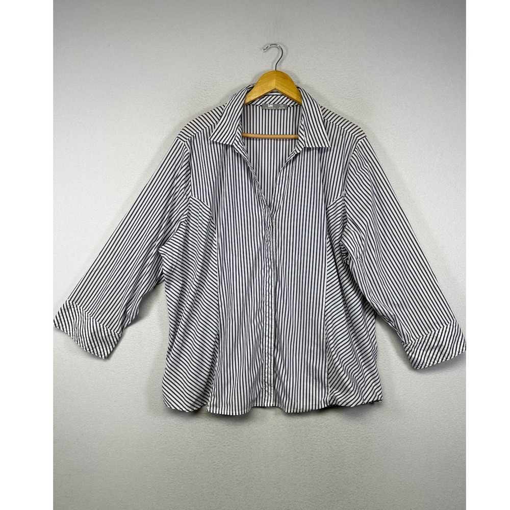 Business Casual Lee Riders Womens 3X Purple Striped Button Down Shirt Stretch